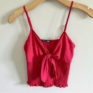 Fashion Nova Red Tie Front Smocked Crop Top Camisole | Small